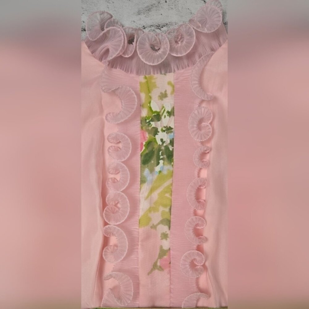 Vintage 60s Sylvia Ann Floral Maxi Dress – Sheer Sleeves & Velvet Trim XS - Picture 9 of 13